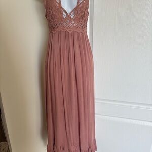 Free People Crochet Detail Dress in Blush Pink